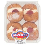 4 Dairy Cream Pack Jam & Cream Doughnuts 210g Stafford's